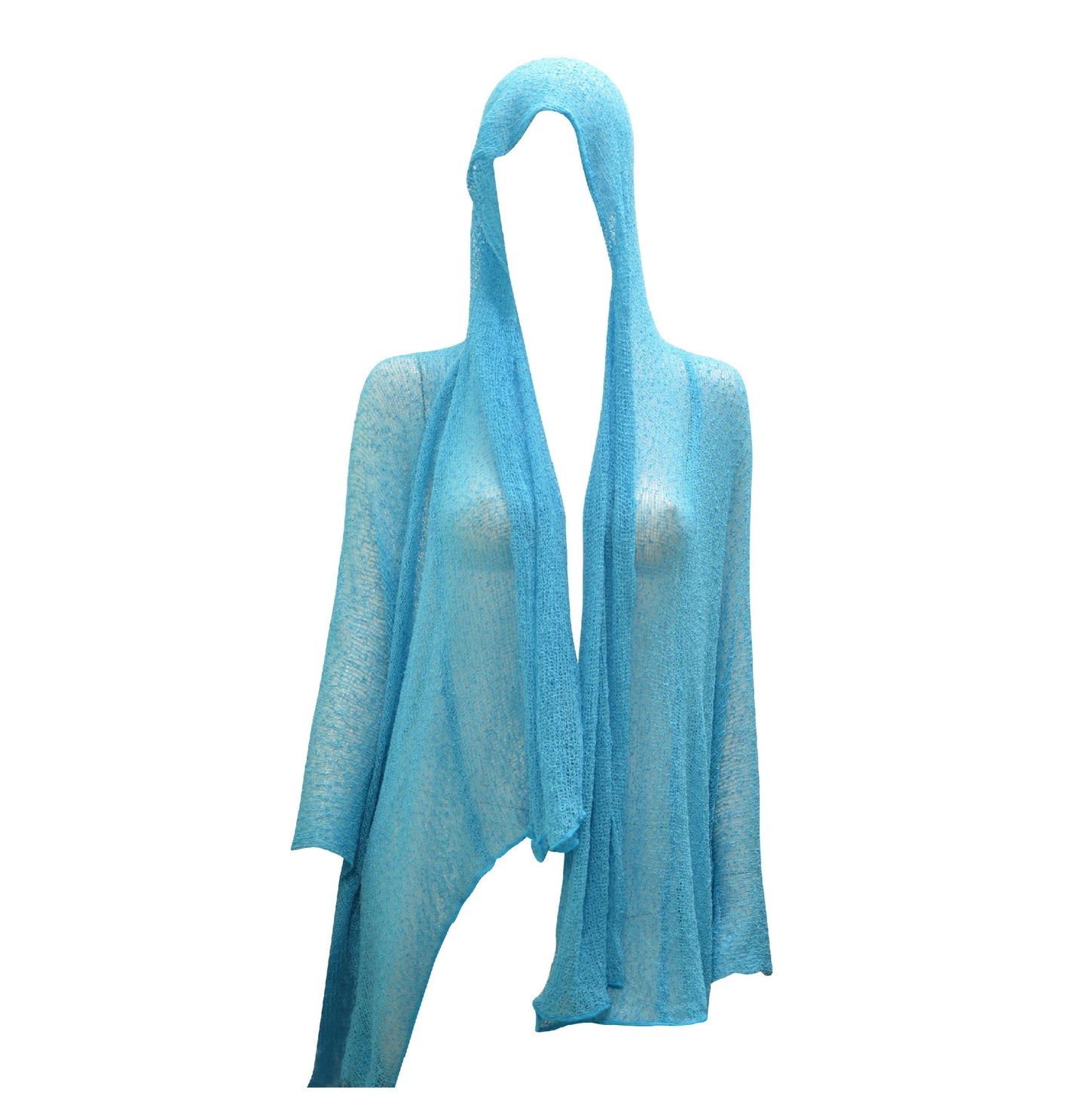 Womens Knit Shrug Boho Crochet Hood Cardigan Long Cover up Top Free Size 14-20 Turquoise