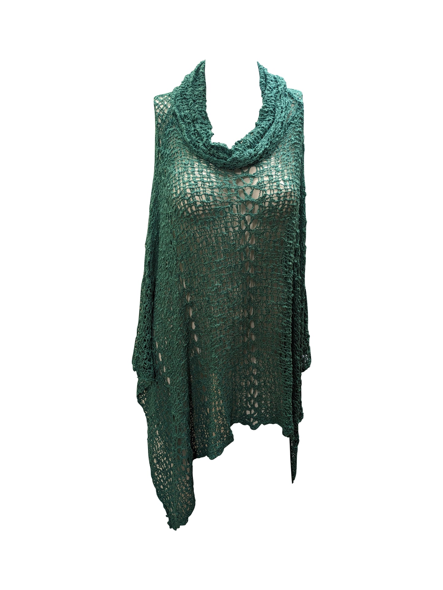 Womens Plus Size Boho Crochet Cowl Neck Knit Poncho Shawl Pullover Top Free Size 8 - 28 - JADE