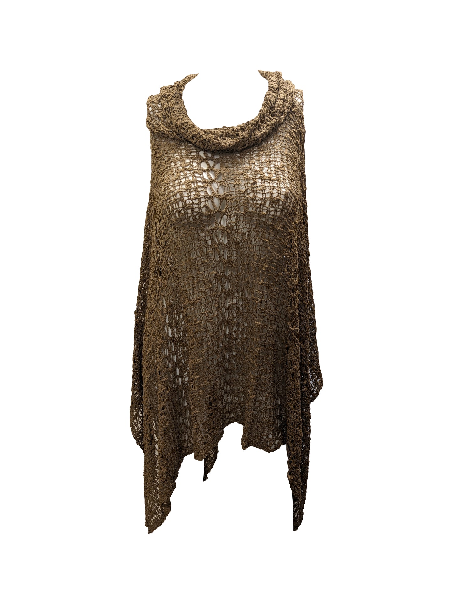 Womens Plus Size Boho Crochet Cowl Neck Knit Poncho Shawl Pullover Top Free Size 8 - 28 - LATTE