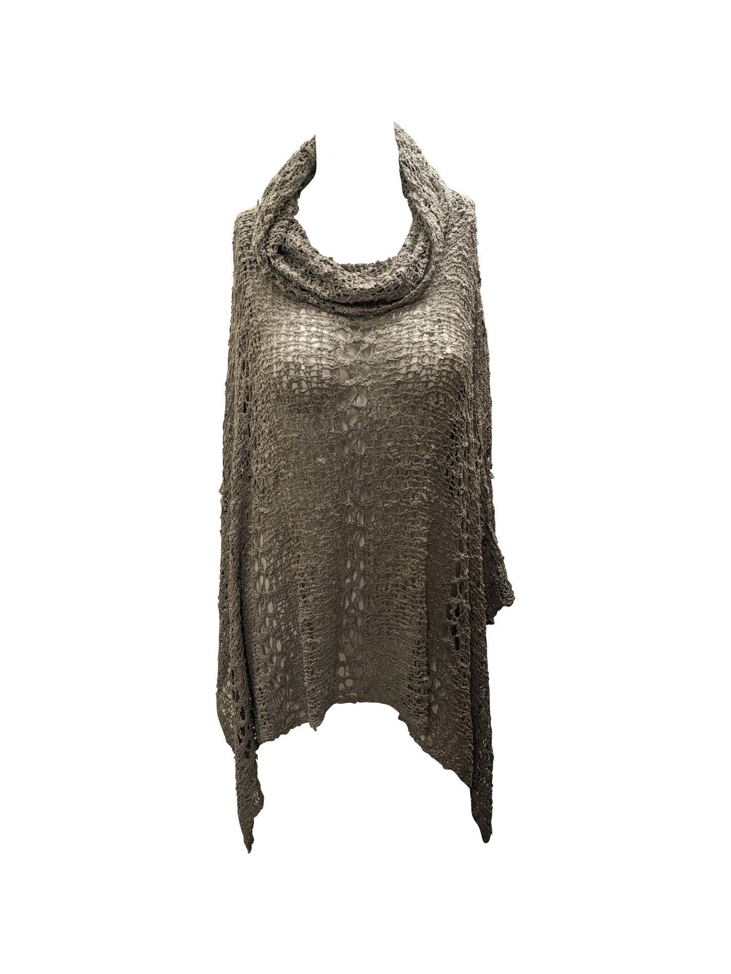 Womens Plus Size Boho Crochet Cowl Neck Knit Poncho Shawl Pullover Top Free Size 8 - 28 - LIGHT GREY