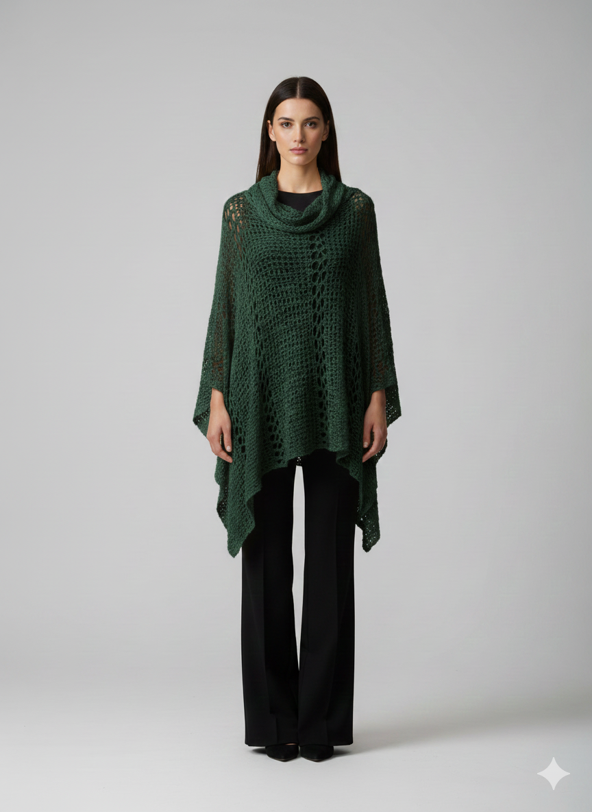 Womens Plus Size Boho Crochet Cowl Neck Knit Poncho Shawl Pullover Top Free Size 8 - 28 - JADE