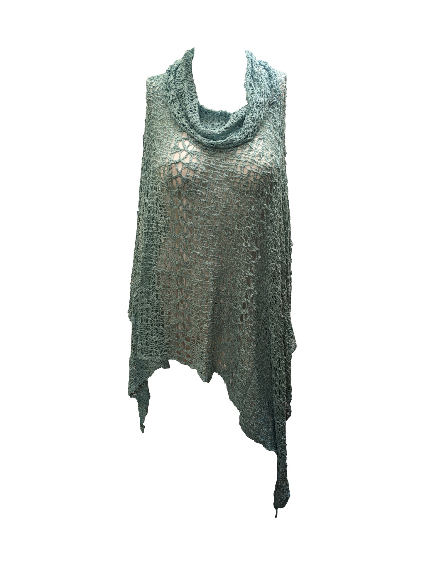 Womens Plus Size Boho Crochet Cowl Neck Knit Poncho Shawl Pullover Top Free Size 8 - 28 - SKY BLUE