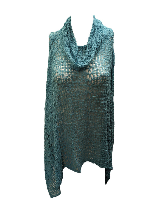 Womens Plus Size Boho Crochet Cowl Neck Knit Poncho Shawl Pullover Top Free Size 8 - 28
