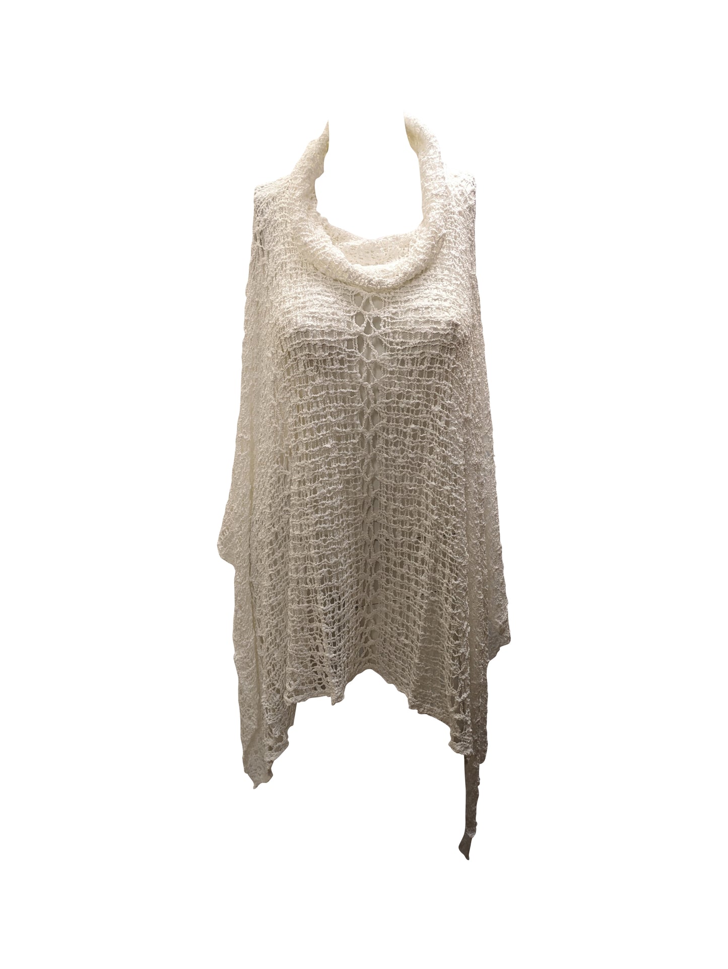 Womens Plus Size Boho Crochet Cowl Neck Knit Poncho Shawl Pullover Top Free Size 8 - 28 - WHITE