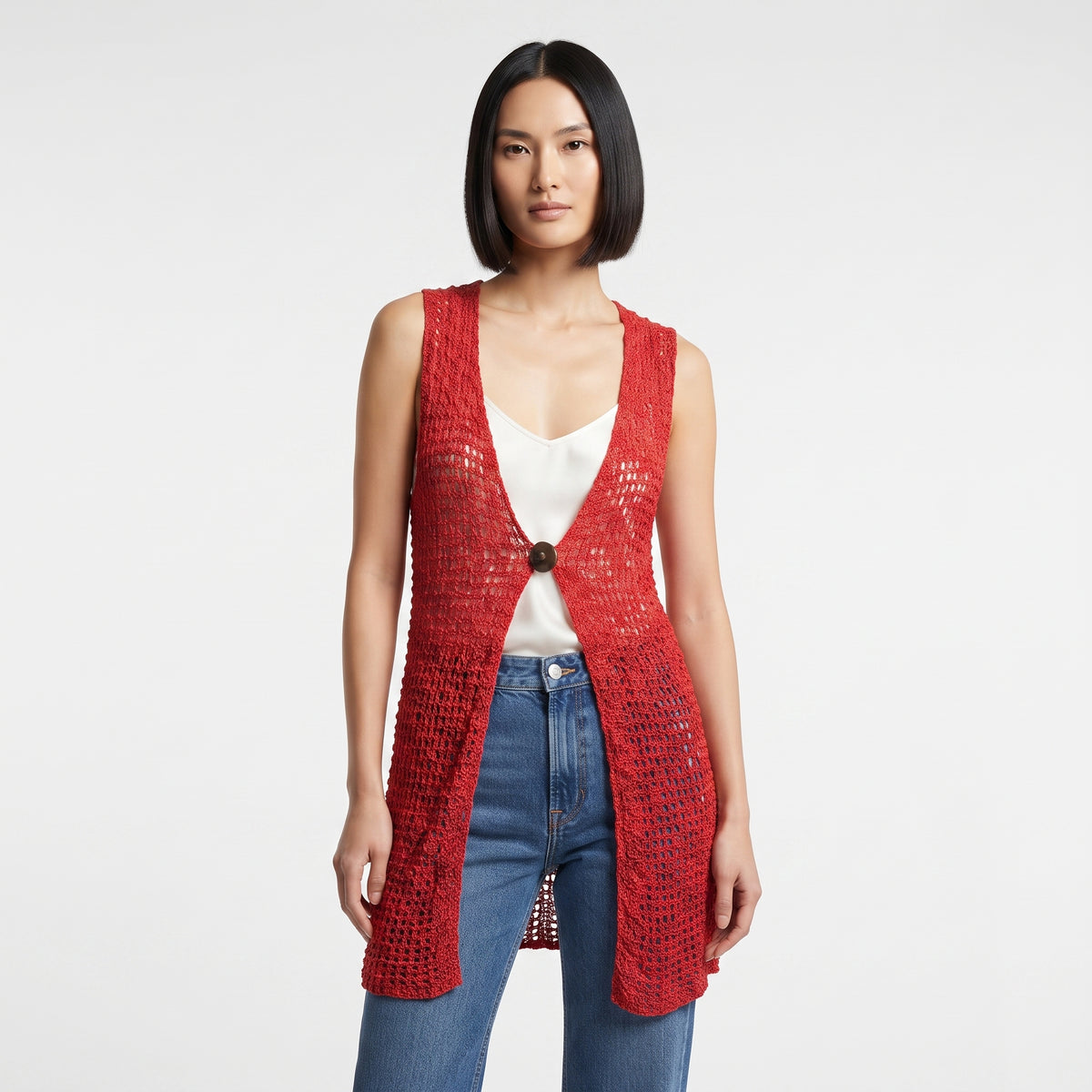 Womens Handmade Boho Crochet Sleeveless Knit Cardigan Longline Jacket Free Size One Size UK 8-20