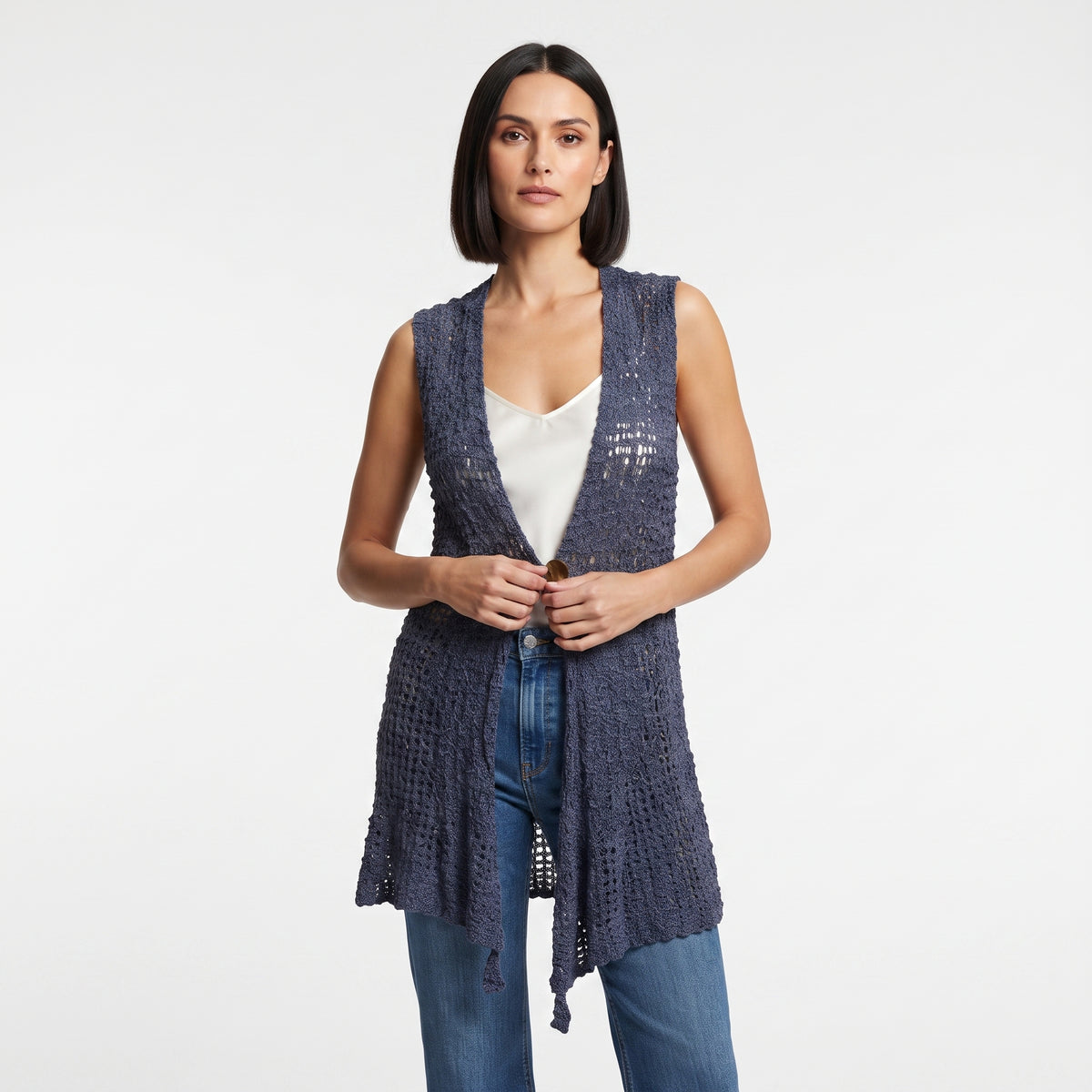 Womens Handmade Boho Crochet Sleeveless Knit Cardigan Longline Jacket Free Size One Size UK 8-20 Purple