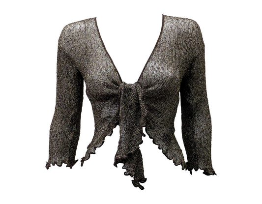 Women's Boho Lurex Knit Shrug Chic Crochet style Cardigan onesize Up To 20 BROWN & GOLD