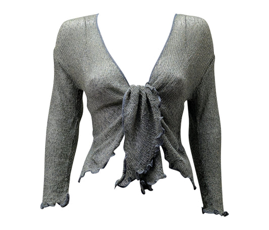 Women's Boho Lurex Knit Shrug Chic Crochet style Cardigan onesize Up To 20 GREY & GOLD