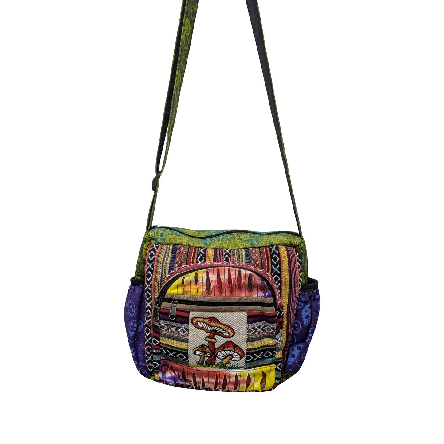 Organic Unique Patchwork CottonEmbriodery Mushroom Multi-Purpose Crossbody Abstract Print Multi Pockets Sustainable Bag P3