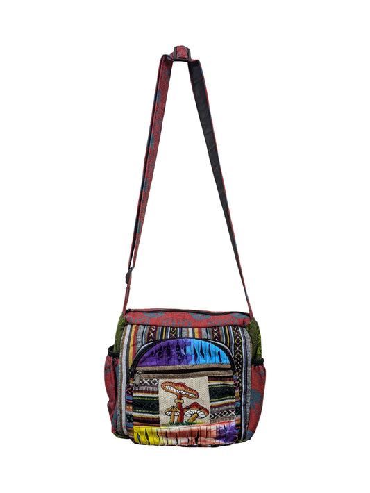 Organic Unique Patchwork CottonEmbriodery Mushroom Multi-Purpose Crossbody Abstract Print Multi Pockets Sustainable Bag P4