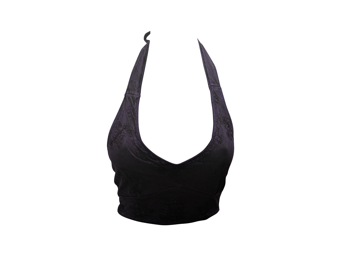 Recycled Women's 100% Cotton Handmade Boho Embroidery Halterneck Tie-Up Wrap Crop Bralette Top  Purple