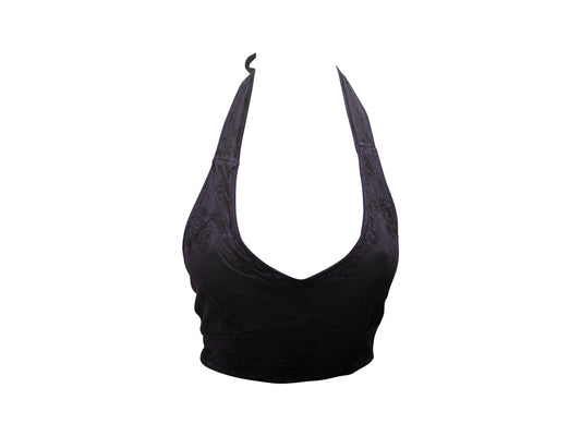 Recycled Women's 100% Cotton Handmade Boho Embroidery Halterneck Tie-Up Wrap Crop Bralette Top  Purple