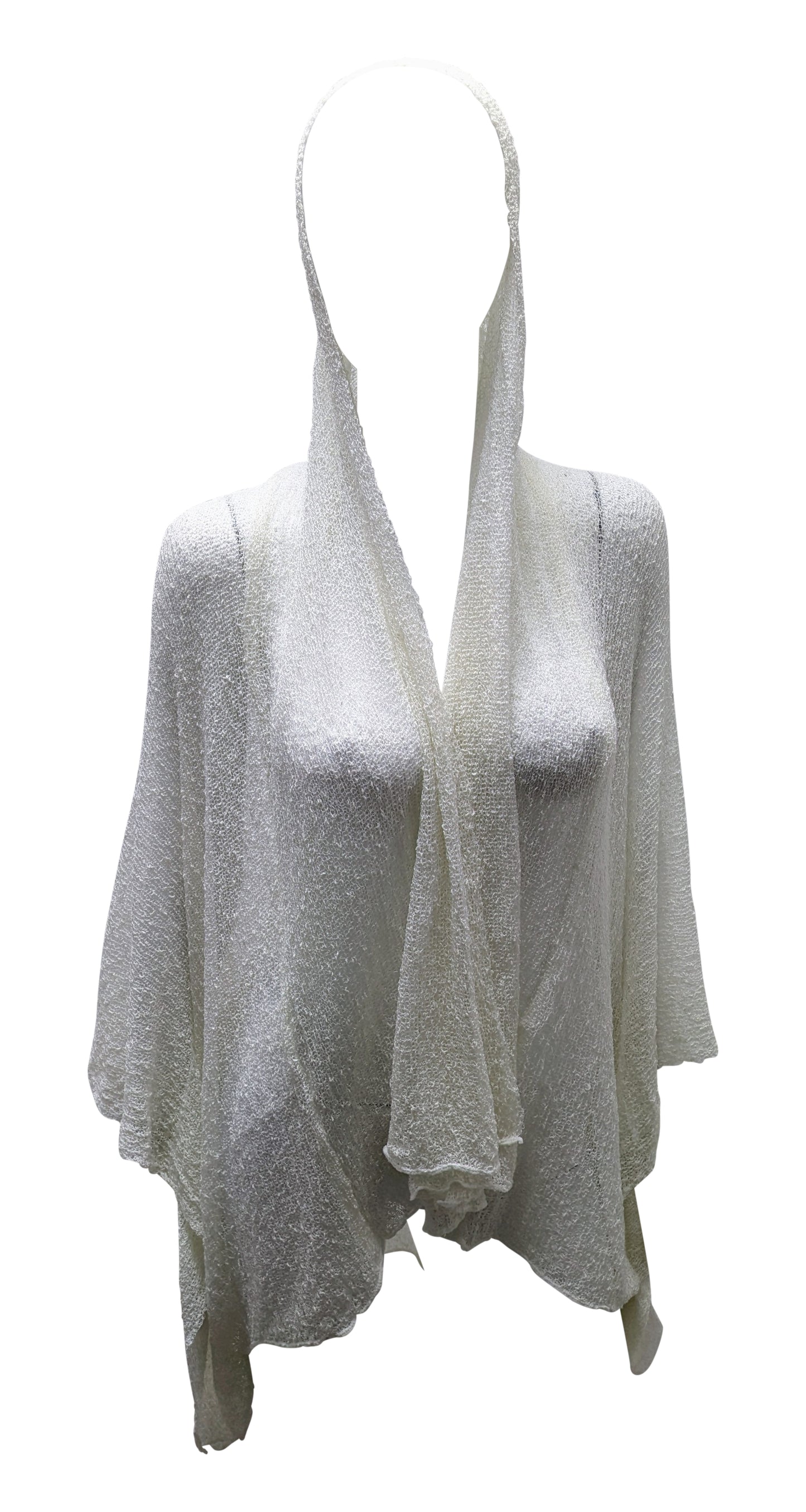 Womens Knit Shrug Boho Crochet Hood Cardigan Long Cover up Top Free Size 14-20 Ivory