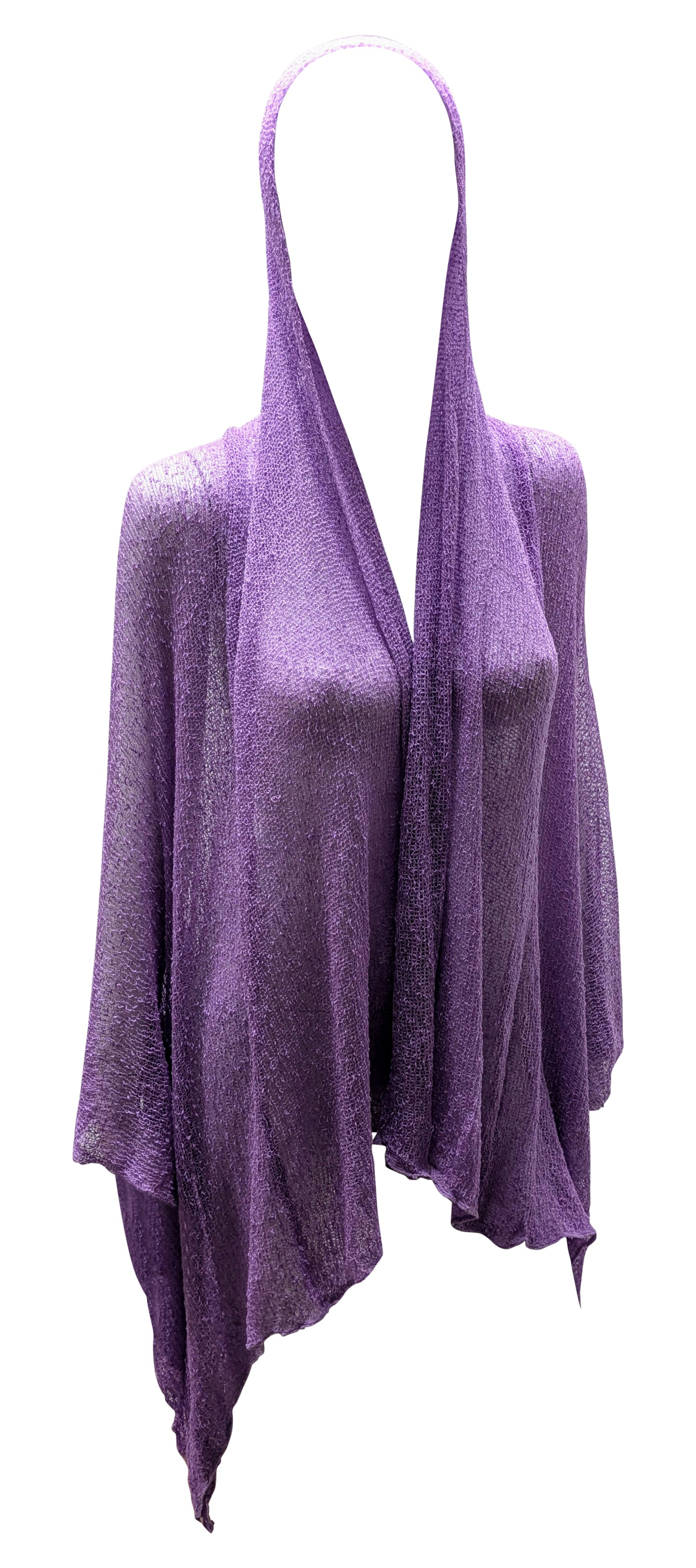 Womens Knit Shrug Boho Crochet Hood Cardigan Long Cover up Top Free Size 14-20 Lilac