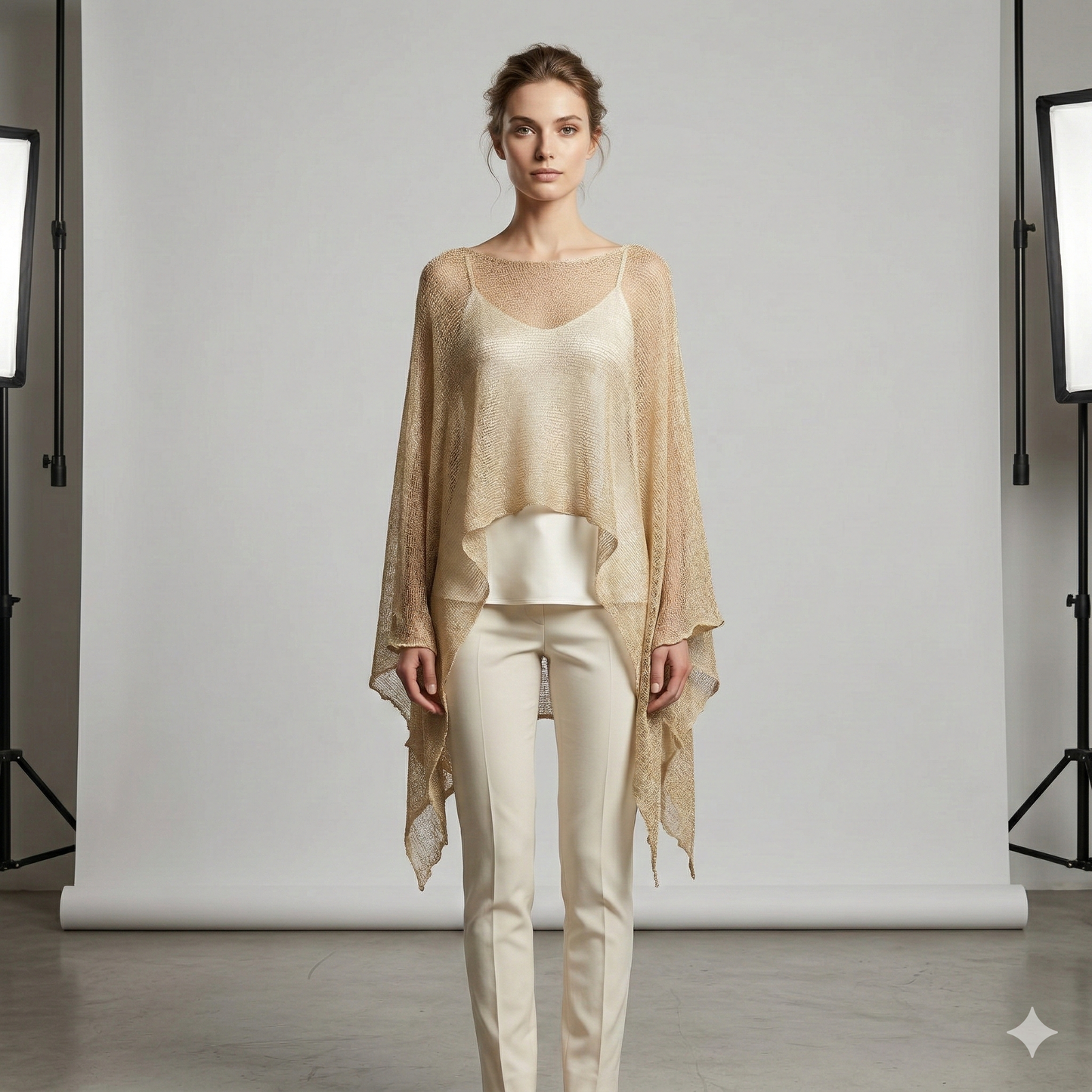 Plus Size Crochet Knit Poncho: Boho Pullover Shawl, Free Size 8-26 - Cream