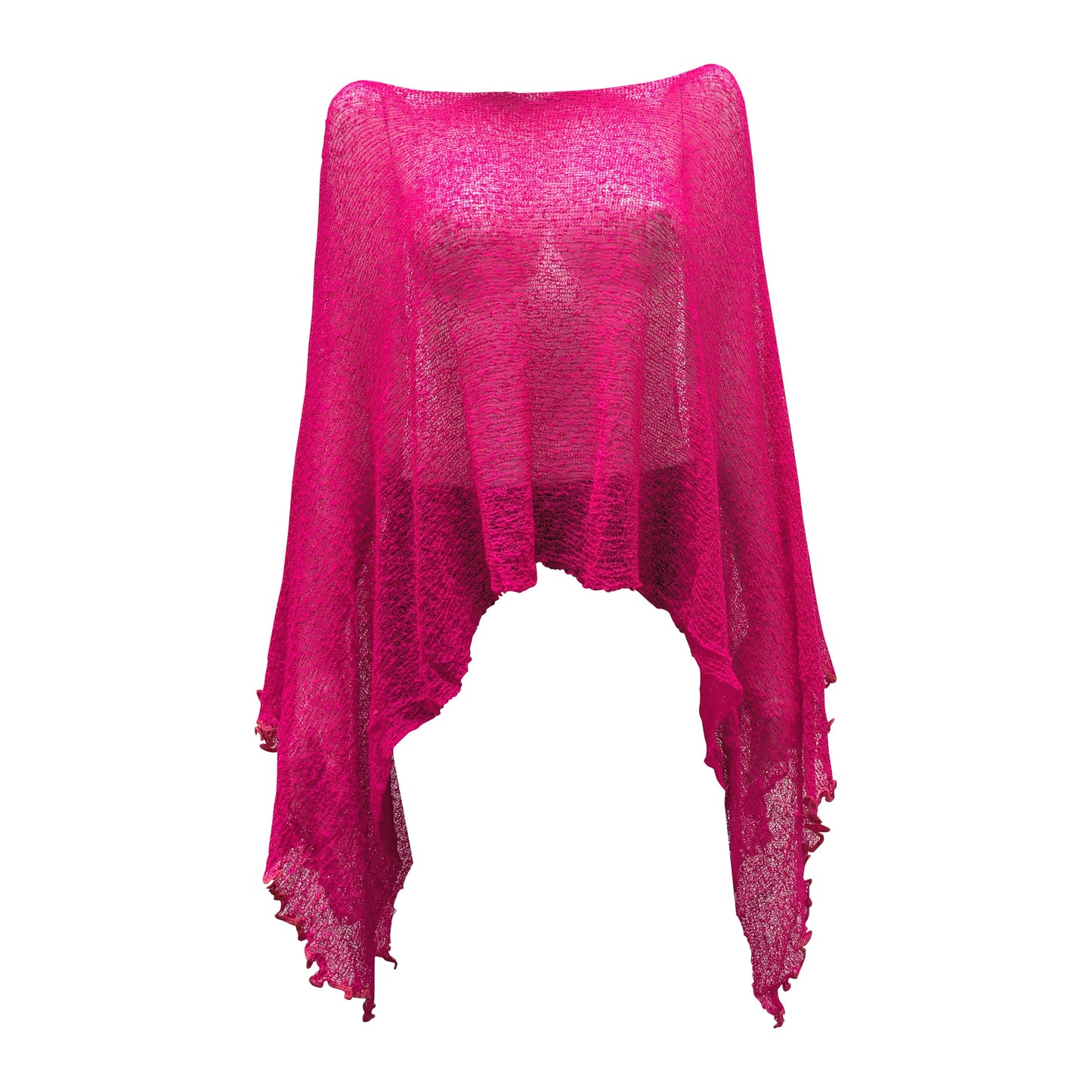 Plus Size Crochet Knit Poncho: Boho Pullover Shawl, Free Size 8-26 - Hot Pink