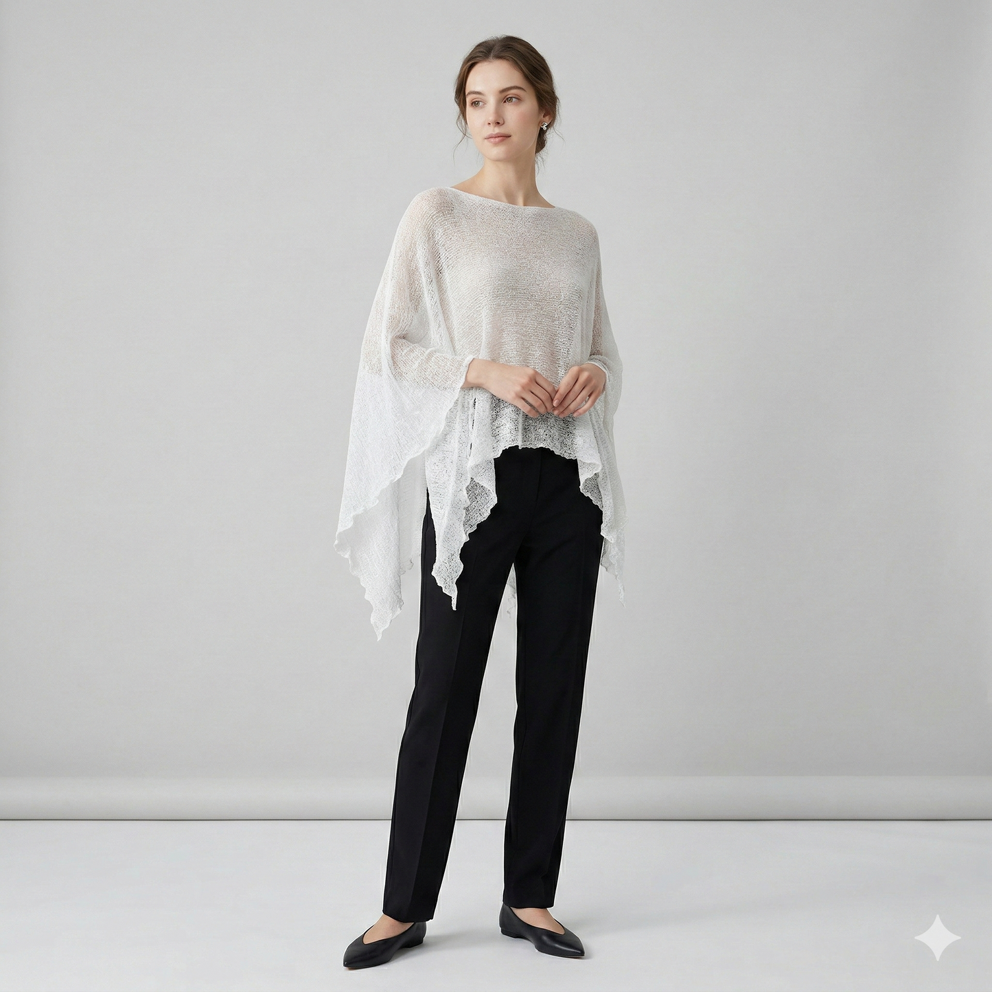 Plus Size Crochet Knit Poncho: Boho Pullover Shawl, Free Size 8-26 - Ivory