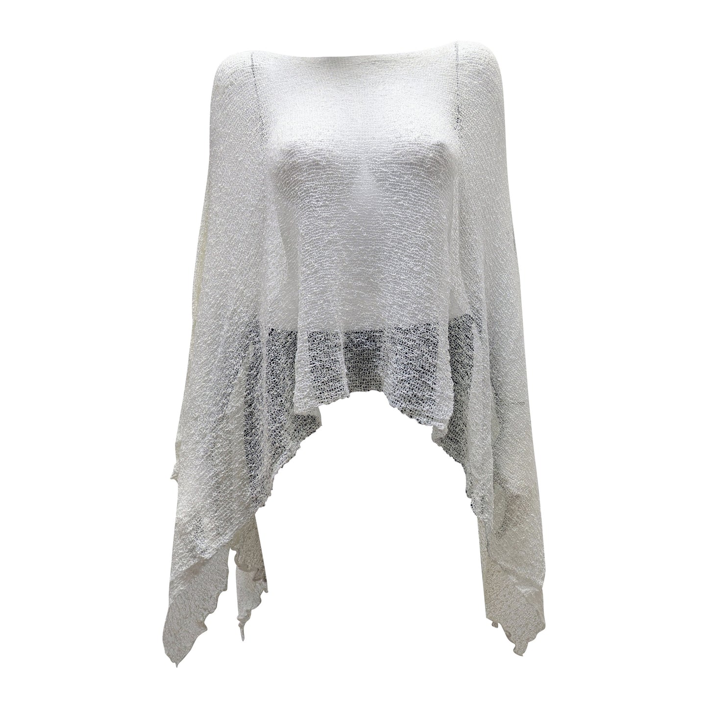 Plus Size Crochet Knit Poncho: Boho Pullover Shawl, Free Size 8-26 - Ivory