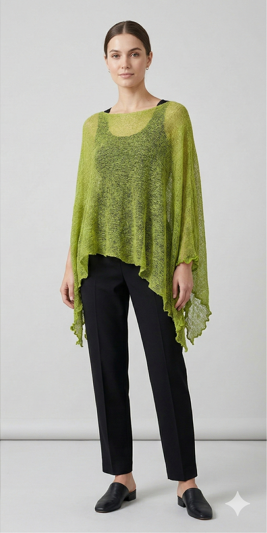 Plus Size Crochet Knit Poncho: Boho Pullover Shawl, Free Size 8-26 - Lime