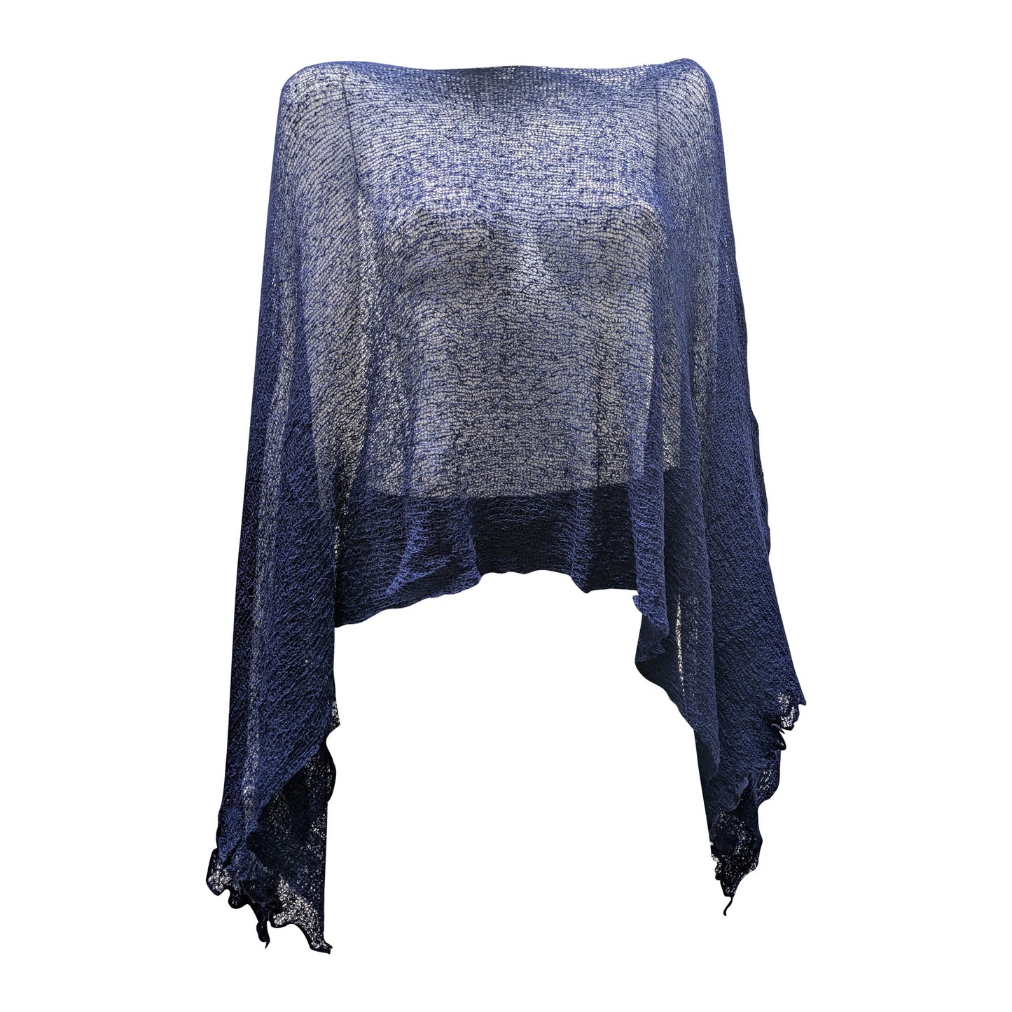 Plus Size Crochet Knit Poncho: Boho Pullover Shawl, Free Size 8-26 - Navy