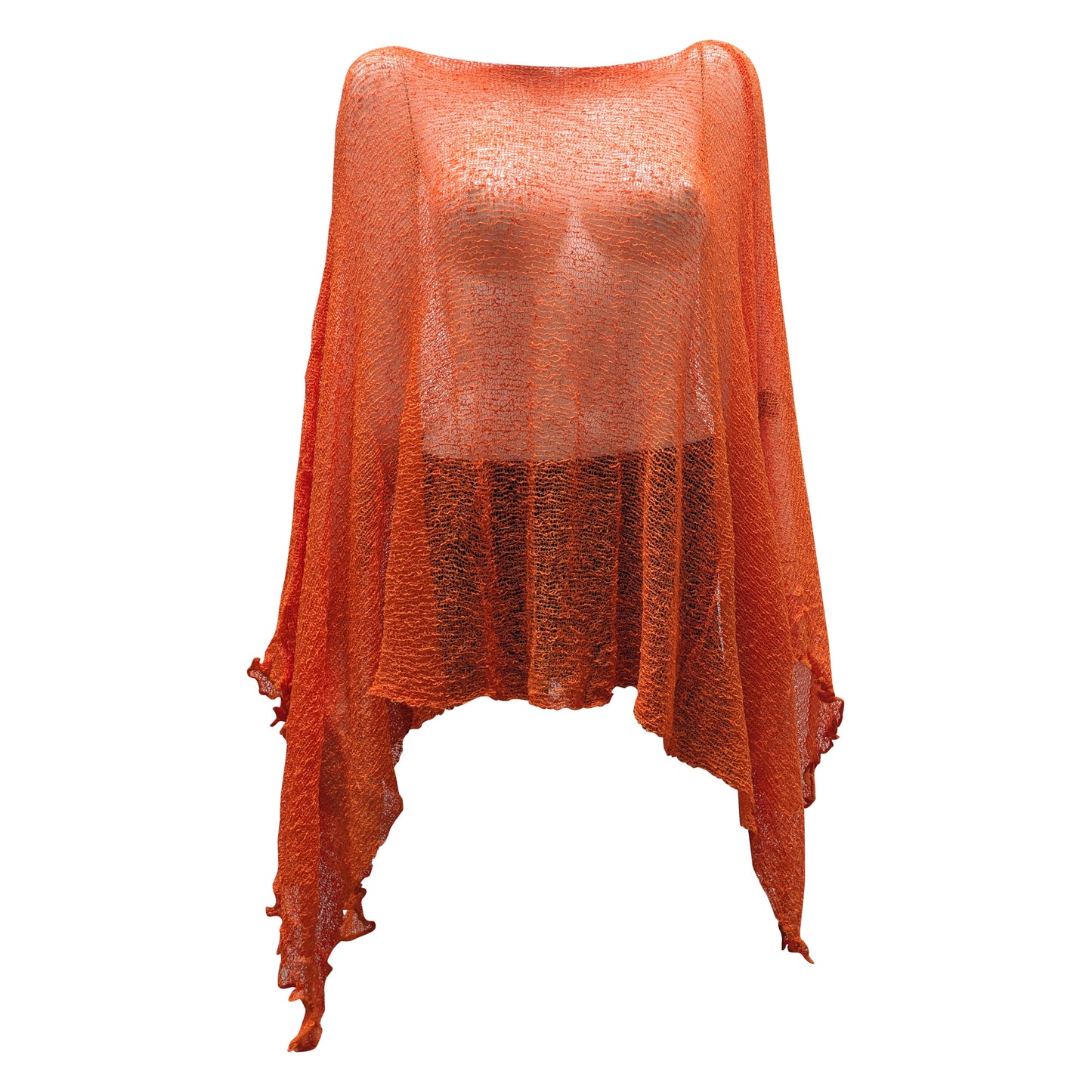 Plus Size Crochet Knit Poncho: Boho Pullover Shawl, Free Size 8-26 - Orange