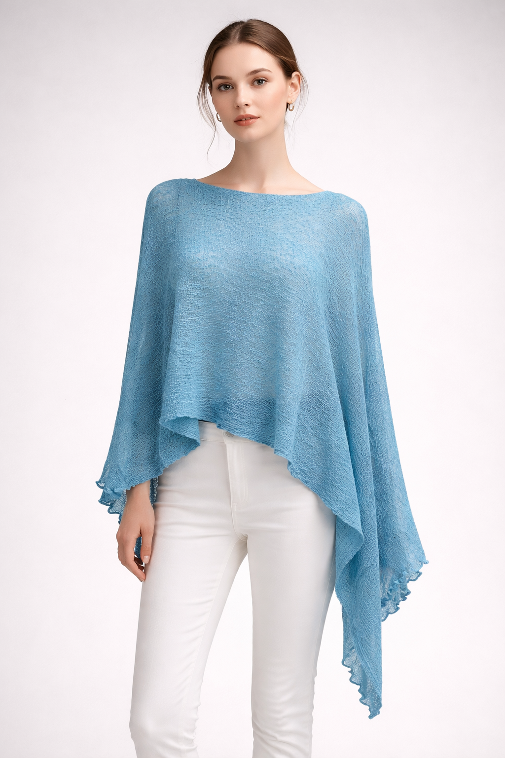 Plus Size Crochet Knit Poncho: Boho Pullover Shawl, Free Size 8-26 - Teal
