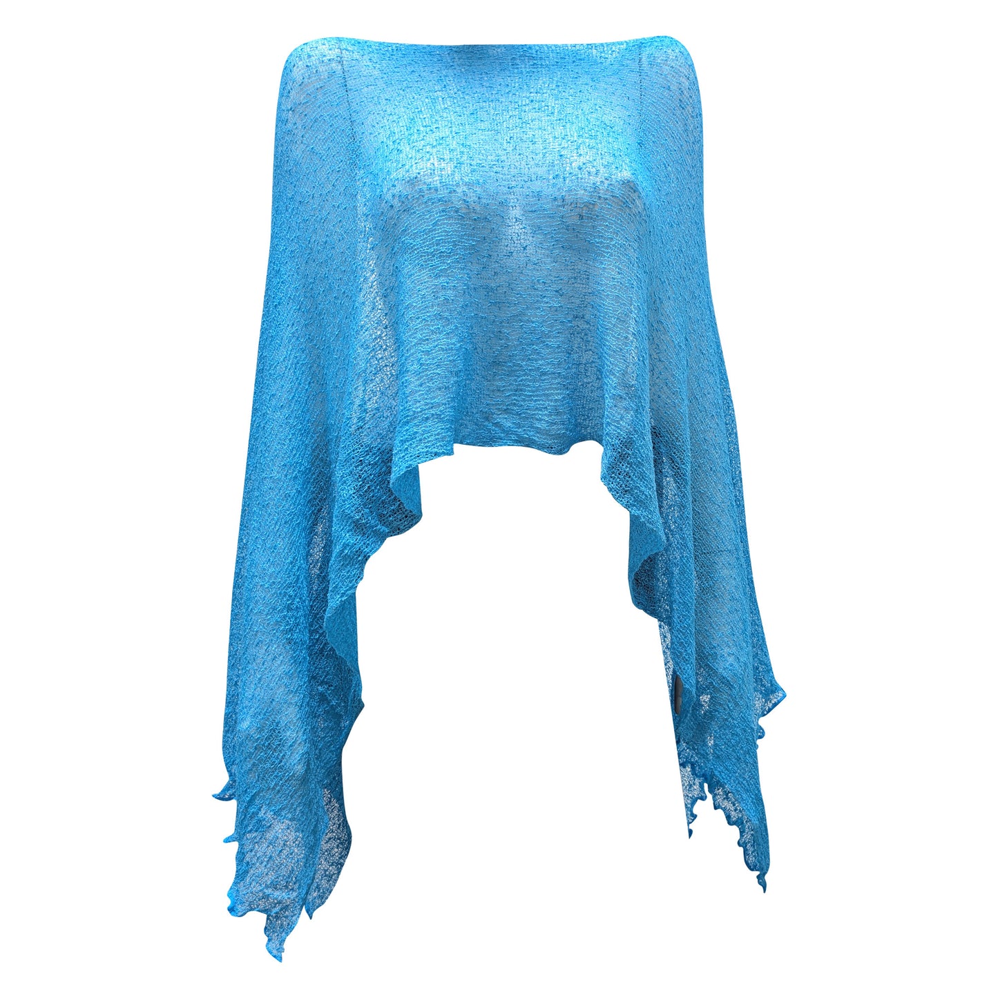 Plus Size Crochet Knit Poncho: Boho Pullover Shawl, Free Size 8-26 - Turquoise