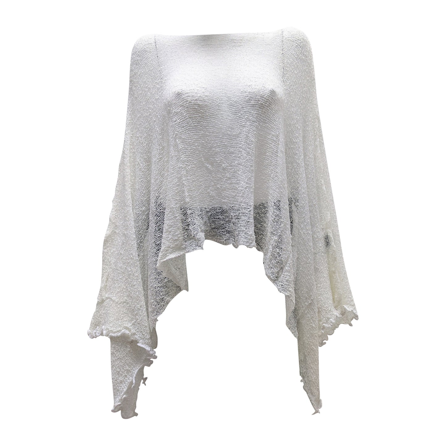 Plus Size Crochet Knit Poncho: Boho Pullover Shawl, Free Size 8-26 - White