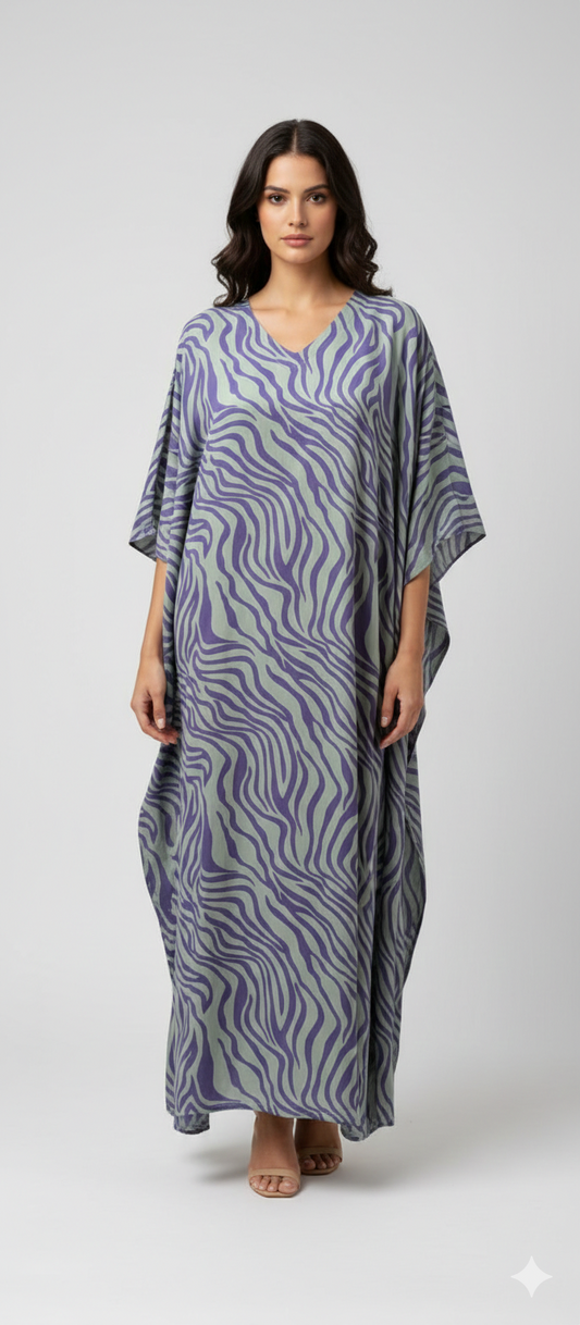 Women's Plus Size Kaftan Handmade Boho Zebra stripe Maxi Batwing Loungewear Free Size Up To 34 Purple