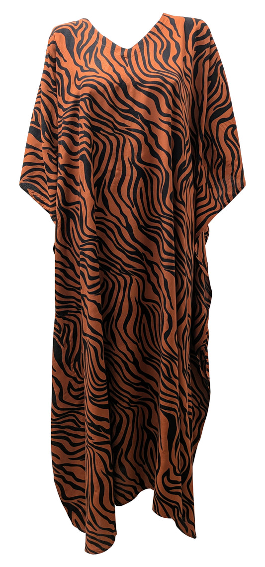Women's Plus Size Kaftan Handmade Boho Zebra stripe Maxi Batwing Loungewear Free Size Up To 34 Rust