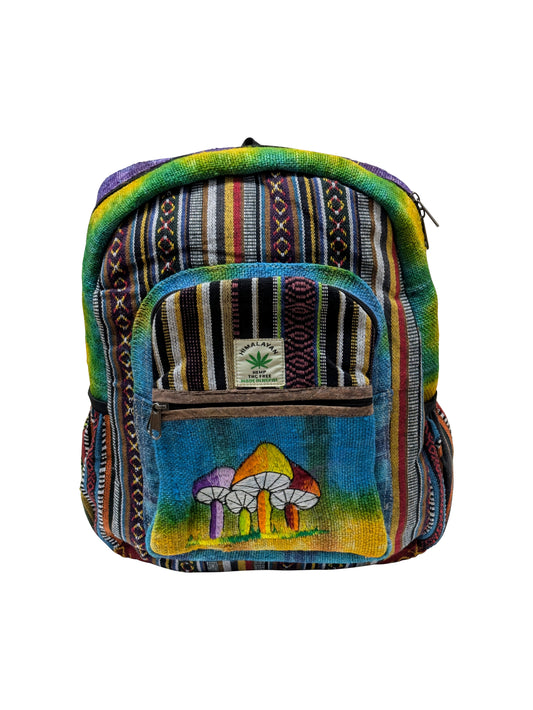 Himalayan Handmade Natural Hemp Cotton Tie-Dye Mushroom Embroidered Eco-Friendly Backpack with Multi Pockets Sustainable Travel Bag P2