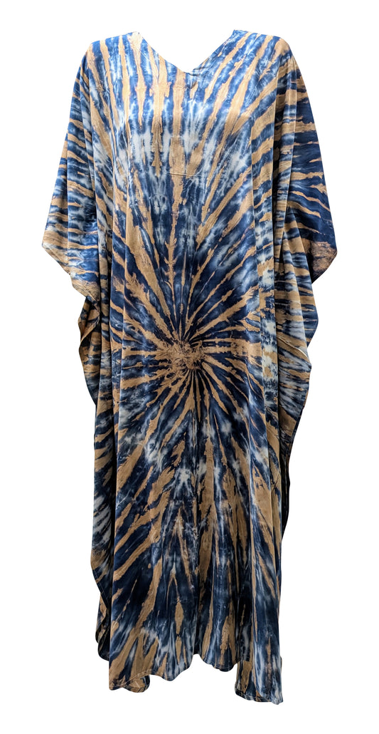 Women's Plus Size Kaftan Handmade Boho Tie-Dye Maxi Batwing Loungewear Free Size Up To 36  Blue
