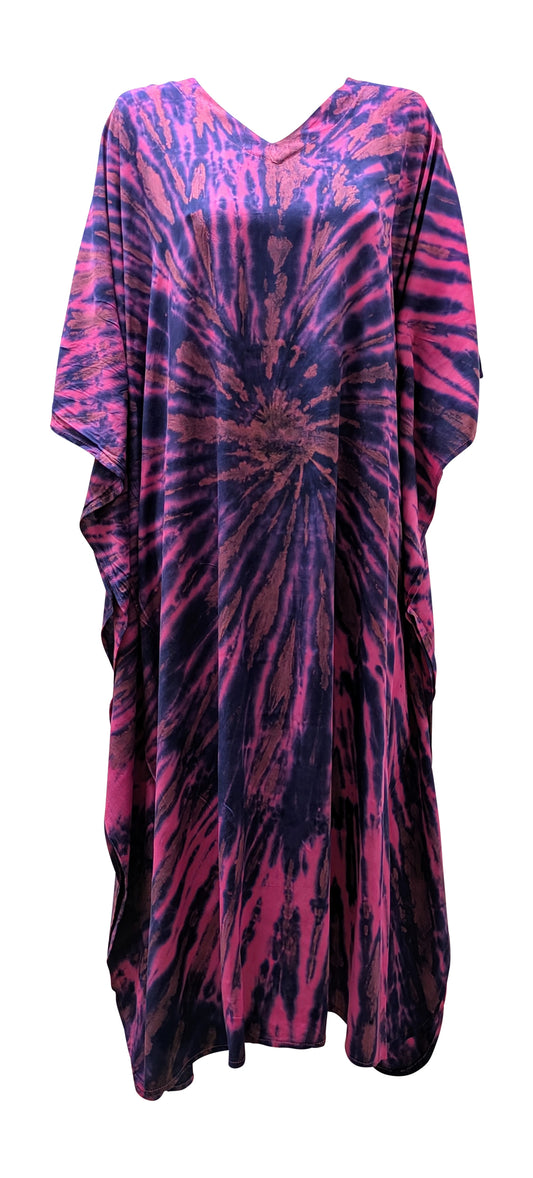 Women's Plus Size Kaftan Handmade Boho Tie-Dye Maxi Batwing Loungewear Free Size Up To 36  Pink
