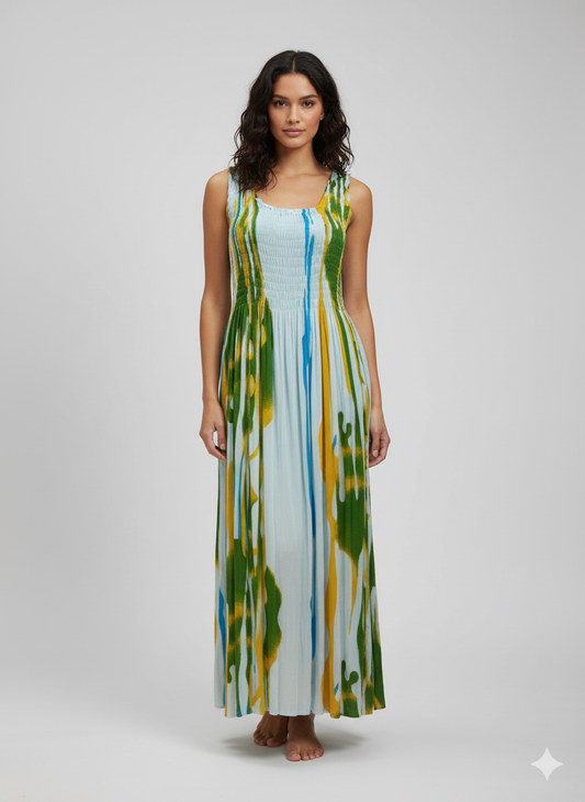 Womens Ladies Plus Size Curve Handmade Boho Abstract Print Maxi Elasticated Sleeveless Dress Free Size Up To UK Size 22 P11