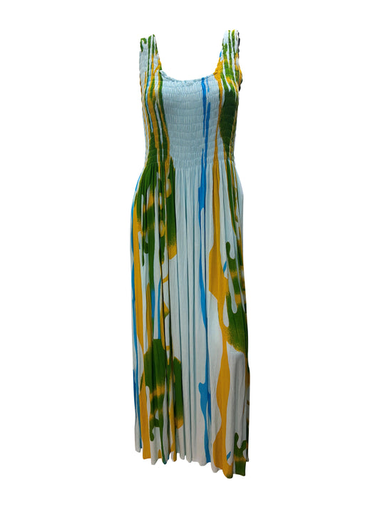 Womens Ladies Plus Size Curve Handmade Boho Abstract Print Maxi Elasticated Sleeveless Dress Free Size Up To UK Size 22 P11