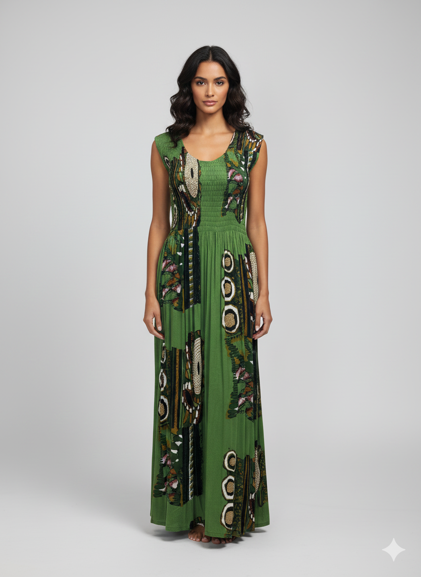 Womens Ladies Plus Size Curve Handmade Boho Abstract Print Maxi Elasticated Sleeveless Dress Free Size Up To UK Size 22 P16