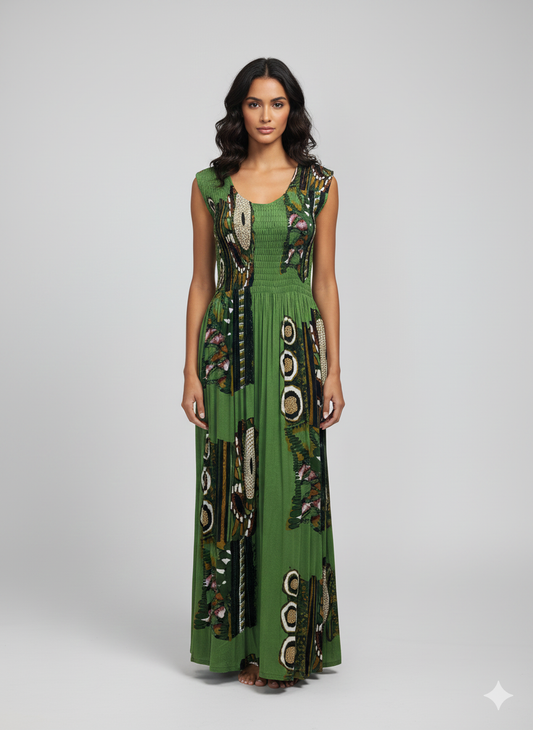 Womens Ladies Plus Size Curve Handmade Boho Abstract Print Maxi Elasticated Sleeveless Dress Free Size Up To UK Size 22 P16