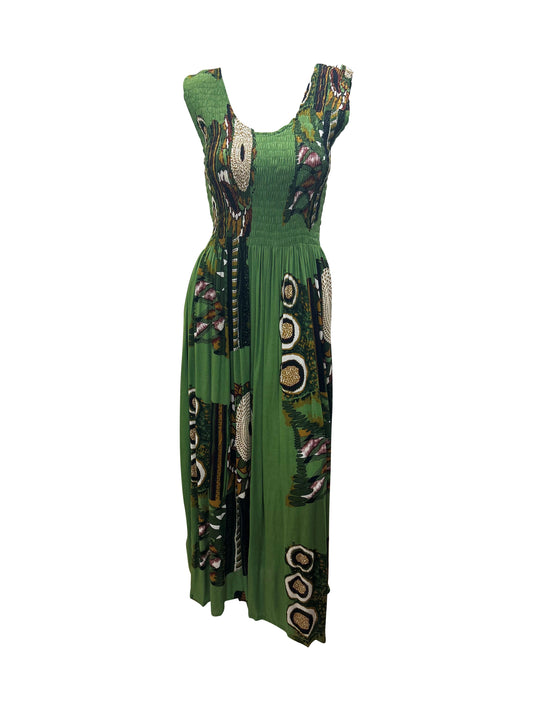 Womens Ladies Plus Size Curve Handmade Boho Abstract Print Maxi Elasticated Sleeveless Dress Free Size Up To UK Size 22 P16
