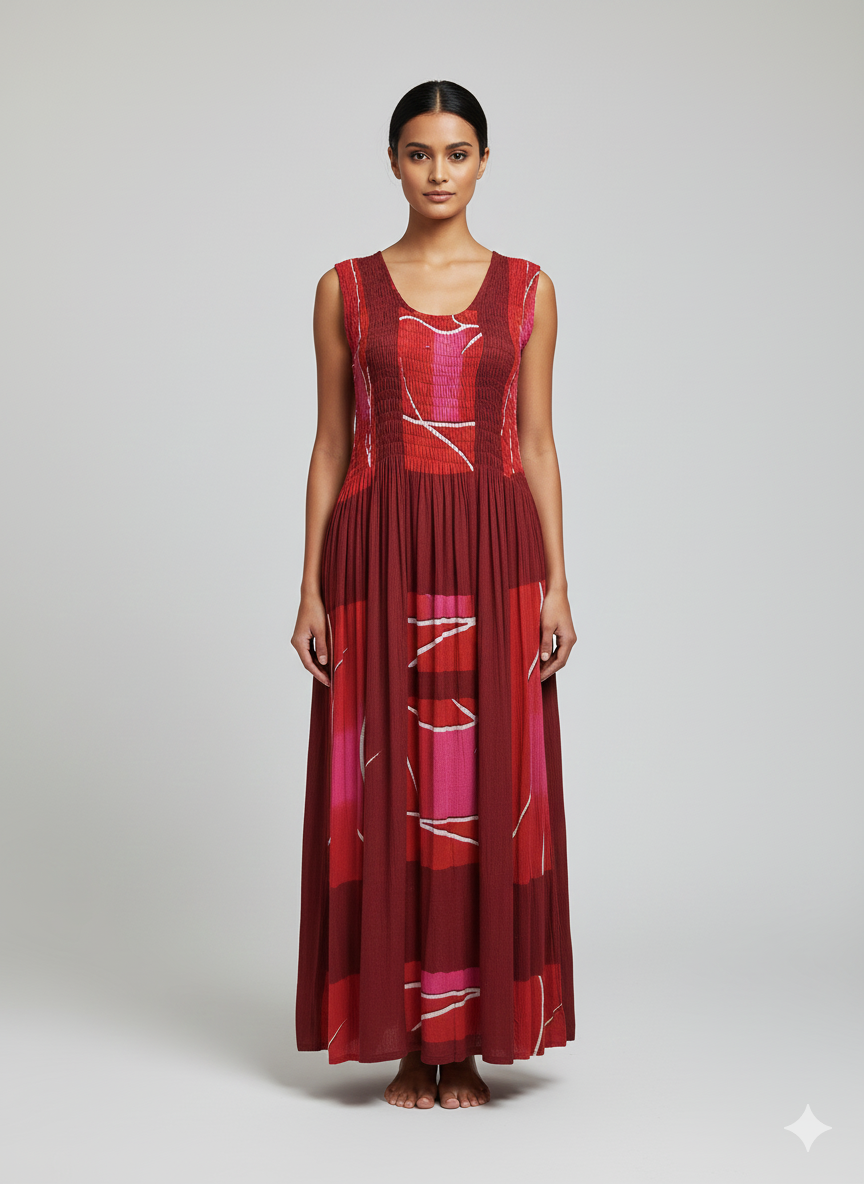 Womens Ladies Plus Size Curve Handmade Boho Abstract Print Maxi Elasticated Sleeveless Dress Free Size Up To UK Size 22 P19