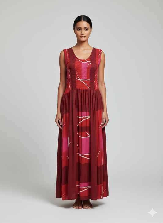 Womens Ladies Plus Size Curve Handmade Boho Abstract Print Maxi Elasticated Sleeveless Dress Free Size Up To UK Size 22 P19