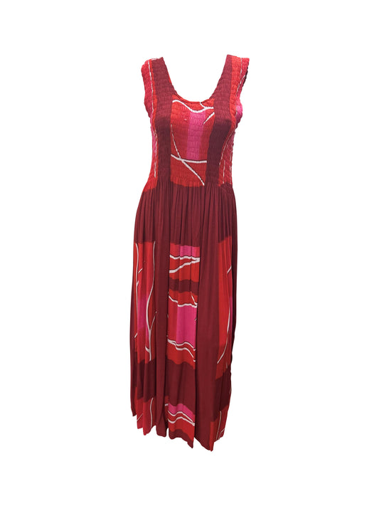 Womens Ladies Plus Size Curve Handmade Boho Abstract Print Maxi Elasticated Sleeveless Dress Free Size Up To UK Size 22 P19