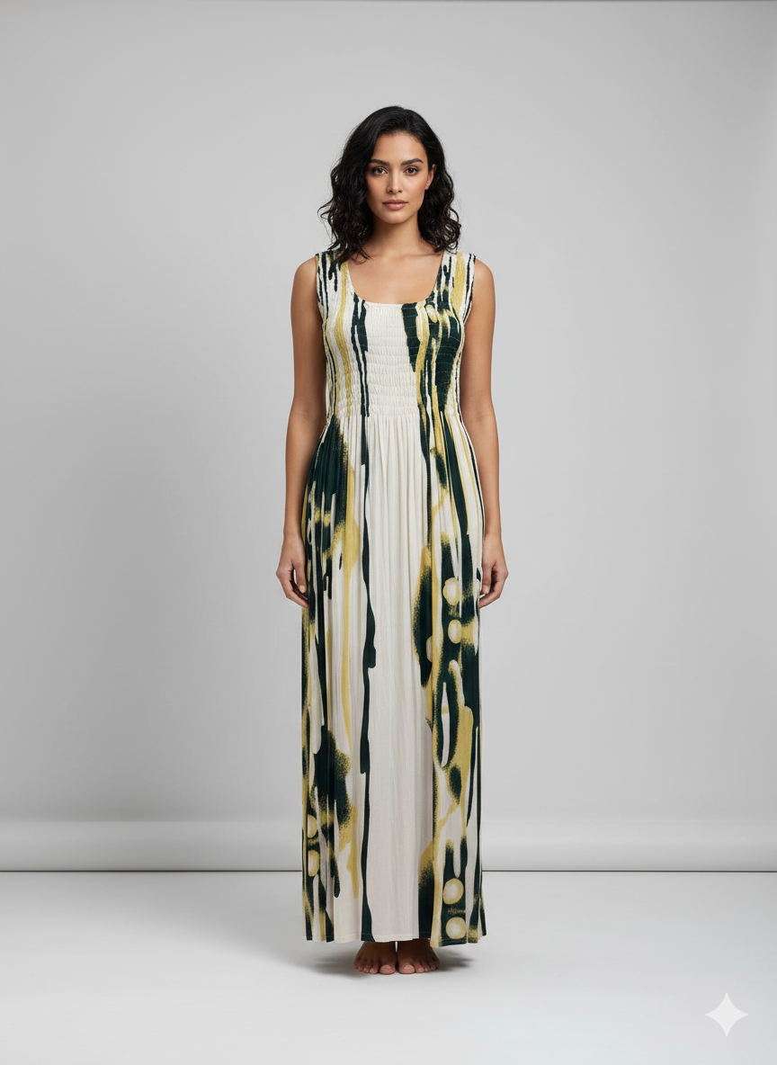 Womens Ladies Plus Size Curve Handmade Boho Abstract Print Maxi Elasticated Sleeveless Dress Free Size Up To UK Size 22 P2