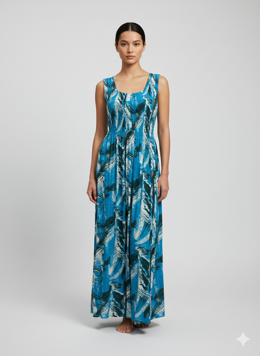 Womens Ladies Plus Size Curve Handmade Boho Abstract Print Maxi Elasticated Sleeveless Dress Free Size Up To UK Size 22 P20