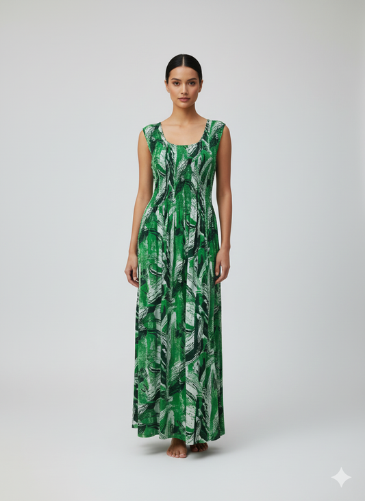 Womens Ladies Plus Size Curve Handmade Boho Abstract Print Maxi Elasticated Sleeveless Dress Free Size Up To UK Size 22 P22