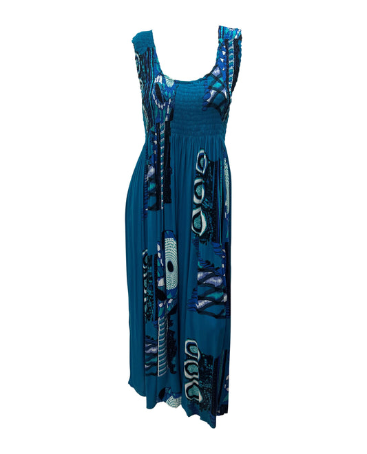 Womens Ladies Plus Size Curve Handmade Boho Abstract Print Maxi Elasticated Sleeveless Dress Free Size Up To UK Size 22 P23