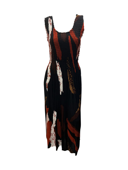 Womens Ladies Plus Size Curve Handmade Boho Abstract Print Maxi Elasticated Sleeveless Dress Free Size Up To UK Size 22 P24