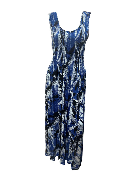 Womens Ladies Plus Size Curve Handmade Boho Abstract Print Maxi Elasticated Sleeveless Dress Free Size Up To UK Size 22 P27