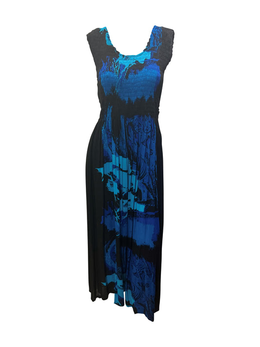 Womens Ladies Plus Size Curve Handmade Boho Abstract Print Maxi Elasticated Sleeveless Dress Free Size Up To UK Size 22 P29