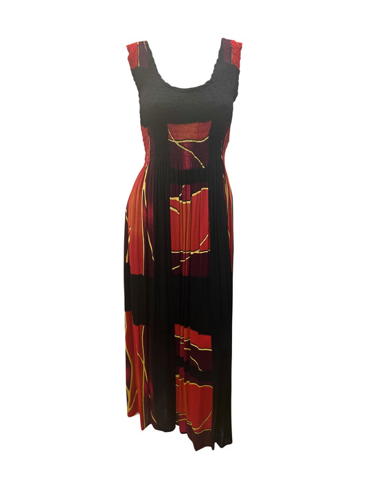Womens Ladies Plus Size Curve Handmade Boho Abstract Print Maxi Elasticated Sleeveless Dress Free Size Up To UK Size 22 P31