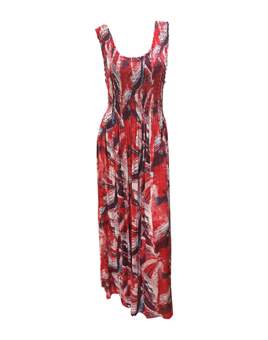 Womens Ladies Plus Size Curve Handmade Boho Abstract Print Maxi Elasticated Sleeveless Dress Free Size Up To UK Size 22 P37